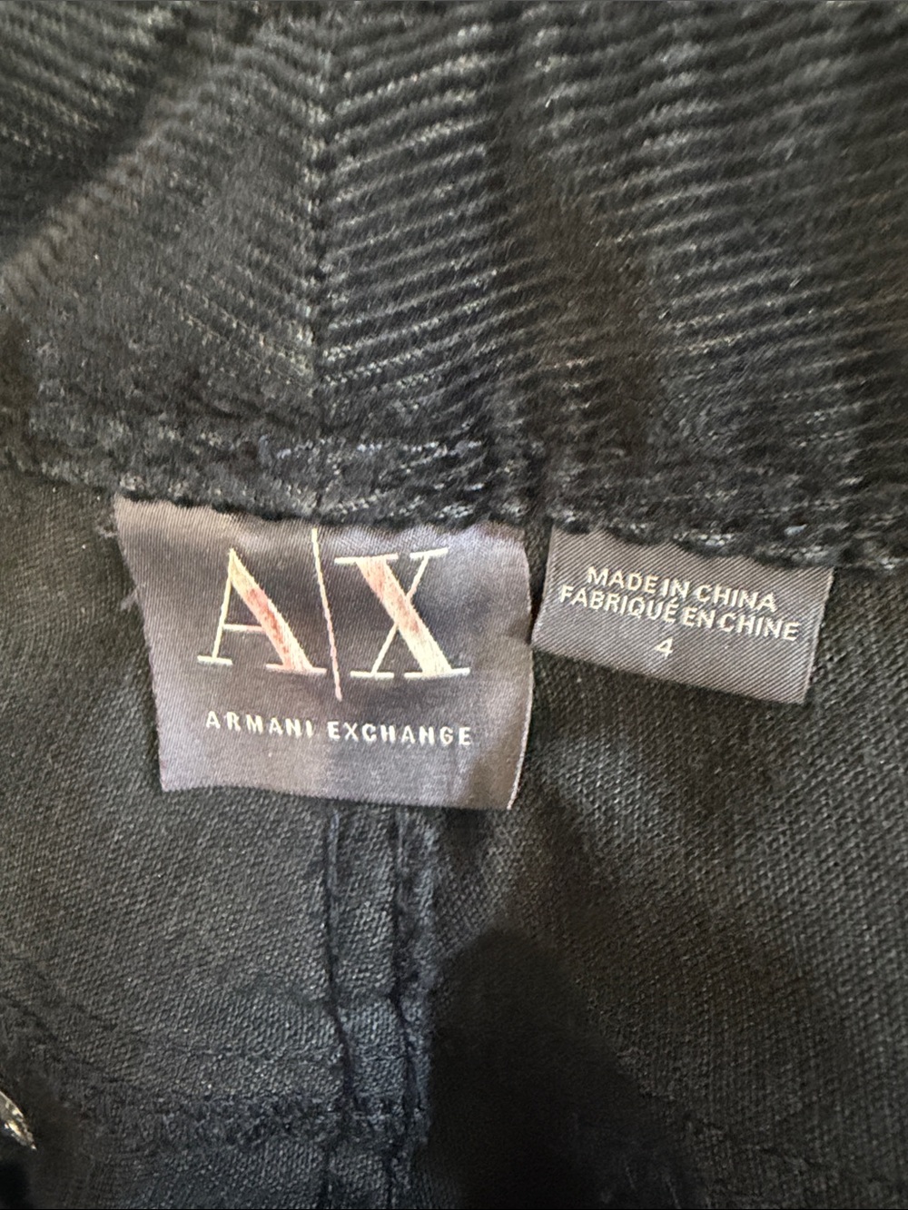 Armani Exchange,Black Women’s Moto Skinny Corduroy,Size 4. - Picture 13 of 17